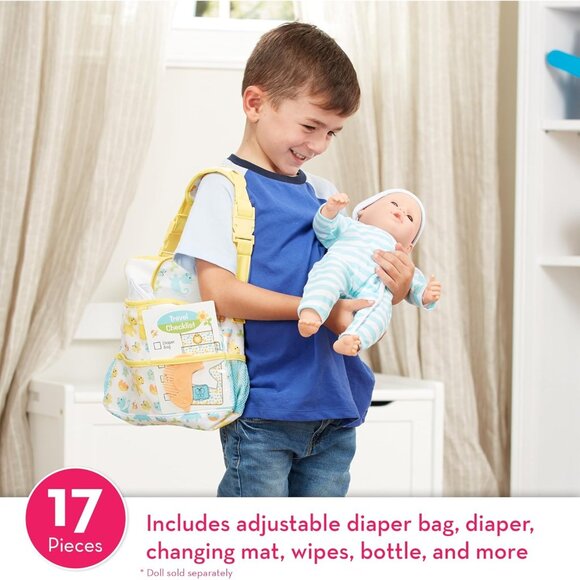 🆕 Baby Doll Play Set Yellow Love Travel Time Diaper Bag Bottle Accessories Kids - Picture 3 of 8